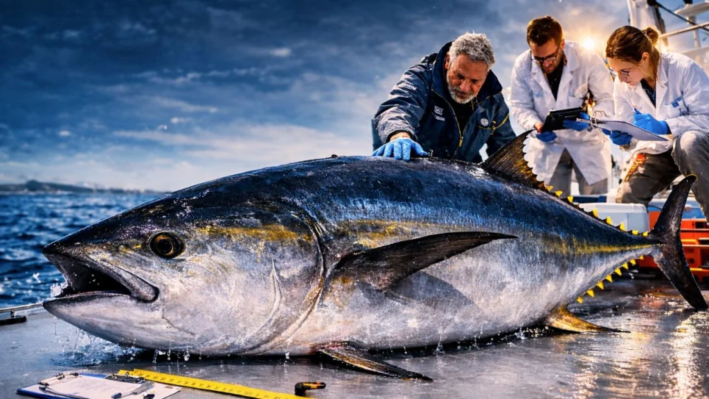 Seltene Riesen-Blauflossen-Thunfisch Bestätigung Durch Biologen